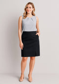 Siena Womens Front Pleat Detail Straight Skirt - Black