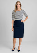 Comfort Wool Stretch Womens Relaxed Fit Lined Skirt - Navy