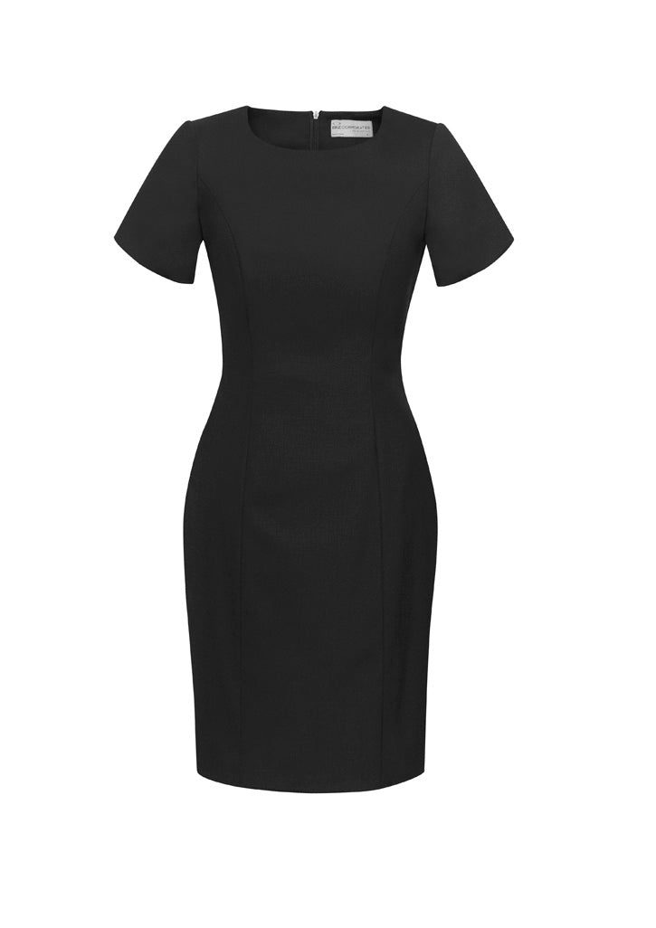 Comfort Wool Stretch Womens Short Sleeve Shift Dress - Black back