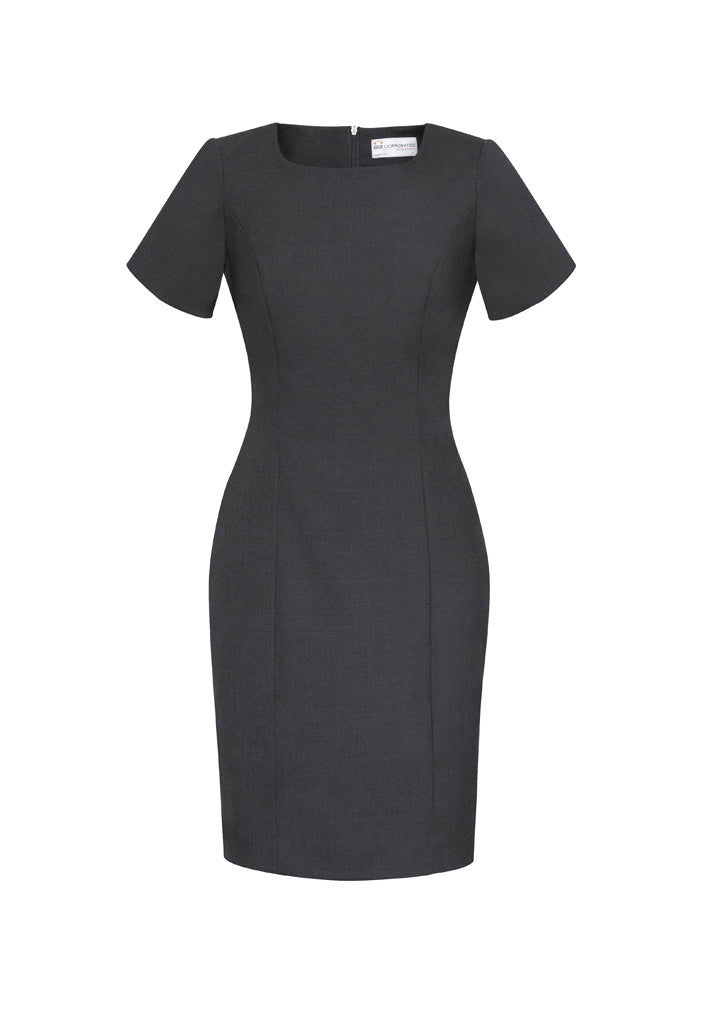Comfort Wool Stretch Womens Short Sleeve Shift Dress - Charcoal