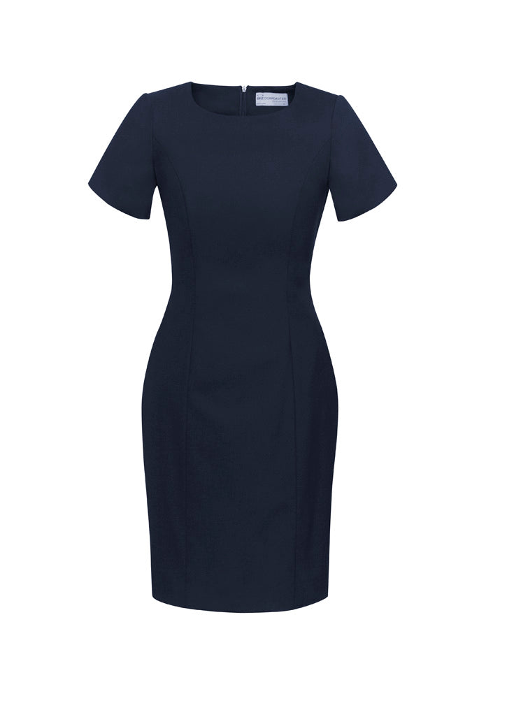 Comfort Wool Stretch Womens Short Sleeve Shift Dress - Navy back