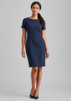Comfort Wool Stretch Womens Short Sleeve Shift Dress - Navy
