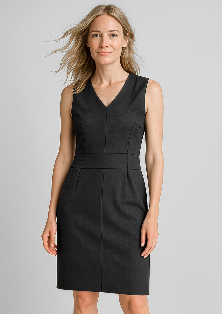 Comfort Wool Stretch Womens Sleeveless V-Neck Dress - Black