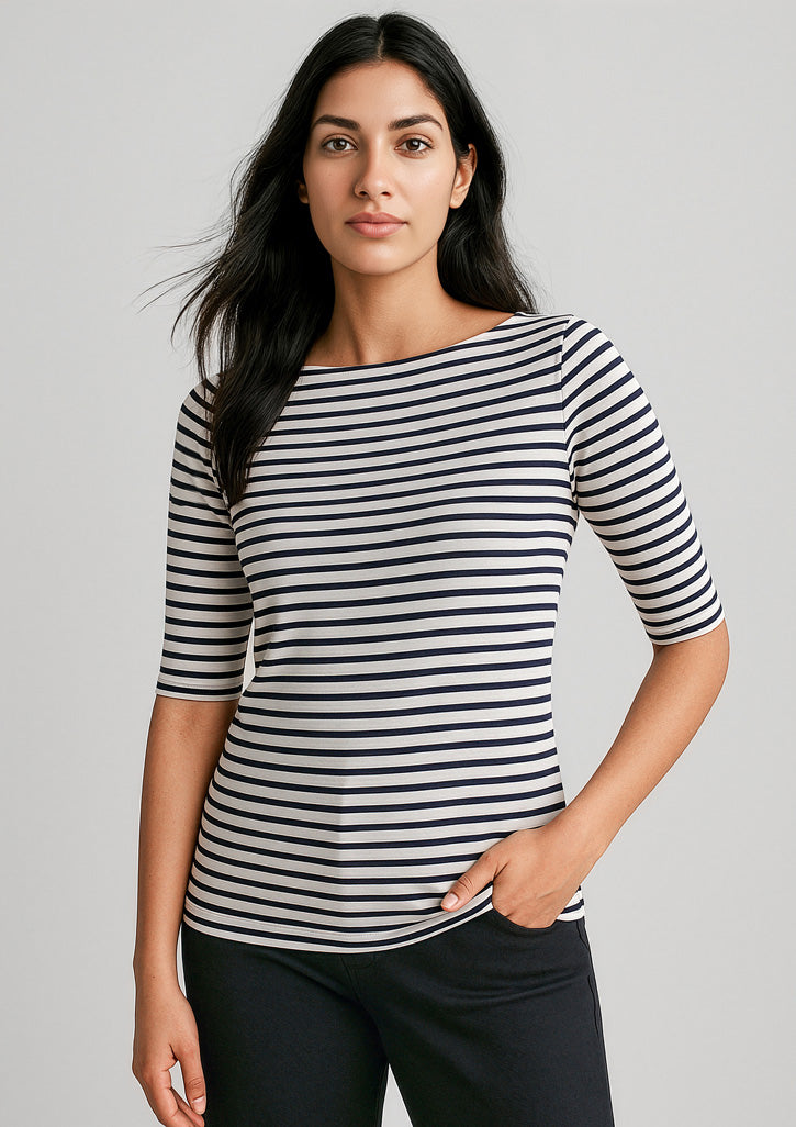 Camille Womens Short Sleeve T-Top - Dark Navy/Ivory