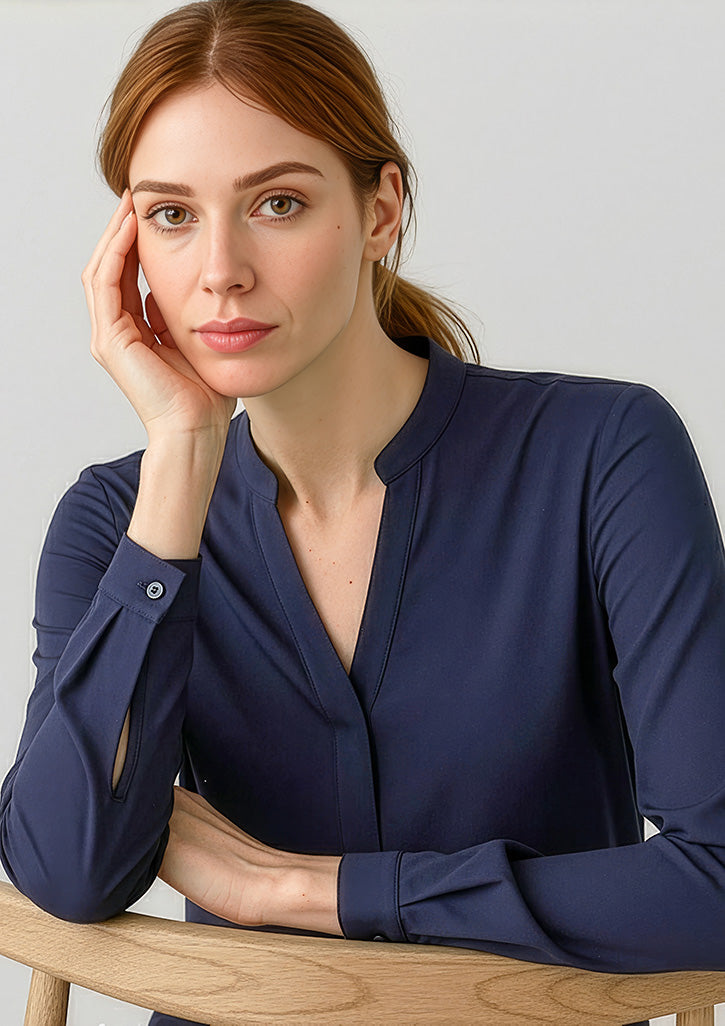 Juliette Womens Long Sleeve Blouse - Navy back