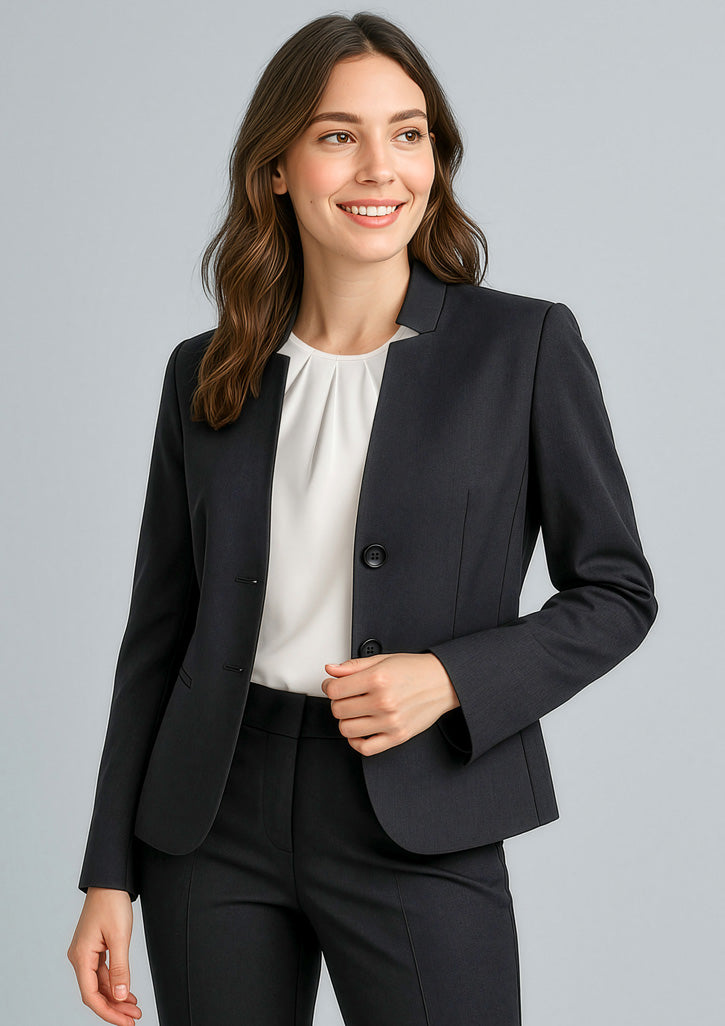 Cool Stretch Womens Short Jacket with Reverse Lapel - Black