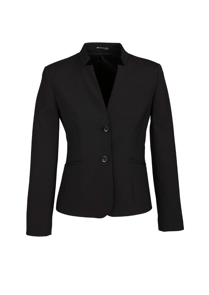 Comfort Wool Stretch Womens Short Jacket with Reverse Lapel - Black back