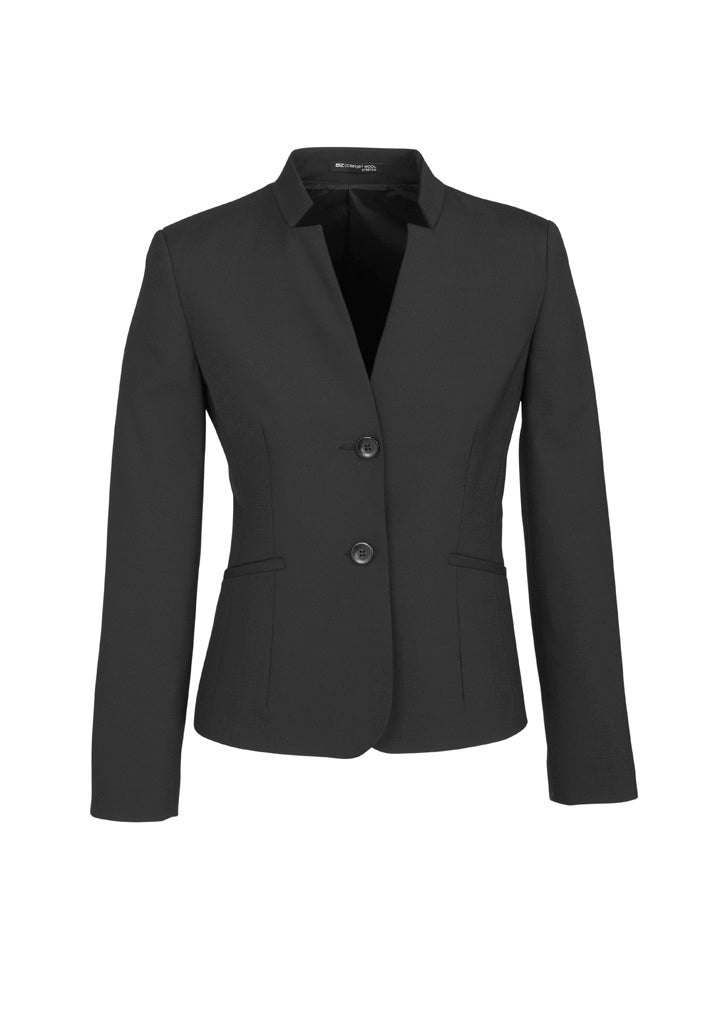 Comfort Wool Stretch Womens Short Jacket with Reverse Lapel - Charcoal