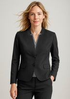 Comfort Wool Stretch Womens Short Jacket with Reverse Lapel - Black
