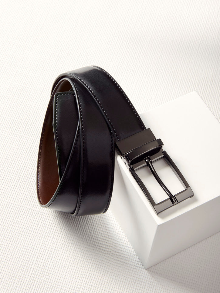 Leather Mens Reversible Belt - Black/Brown
