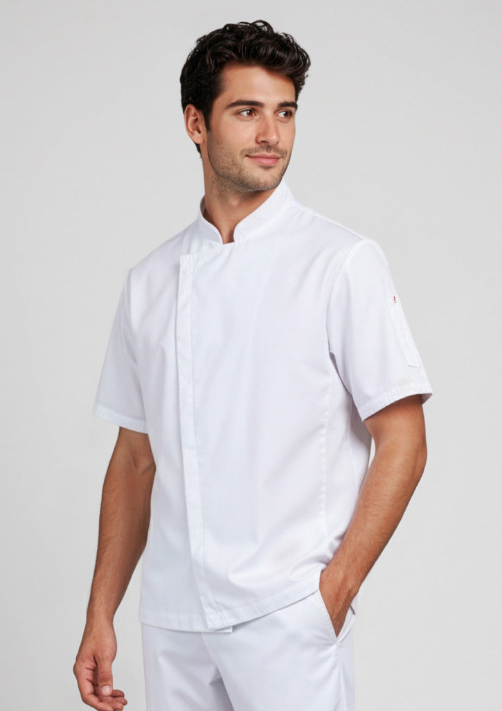 Mens Alfresco Short Sleeve Chef Jacket - White