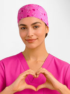 Pink Unisex Printed Scrub Cap - Pink
