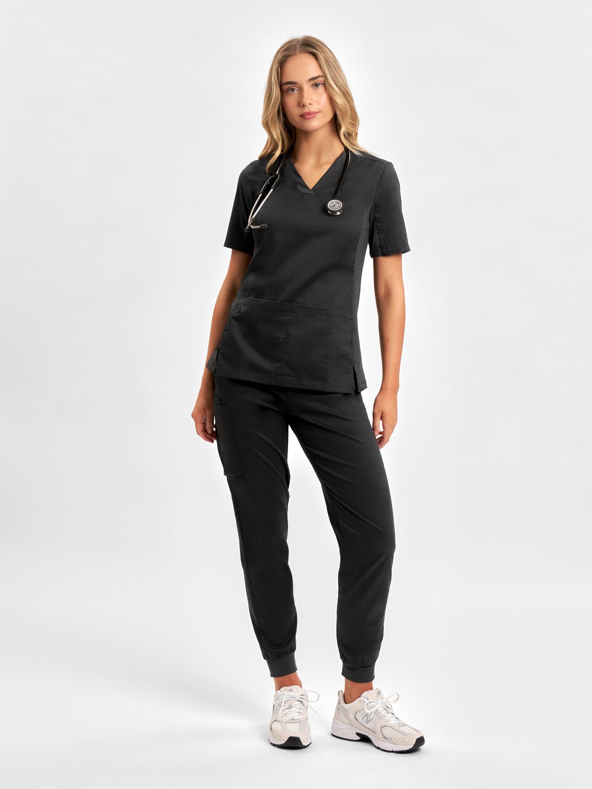 Riley Womens Stretch Scrub Top - Black back