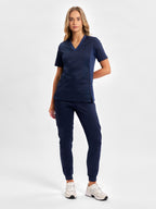 Riley Womens Stretch Scrub Top - Midnight Navy back