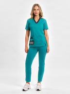 Riley Womens Stretch Scrub Top - Teal back