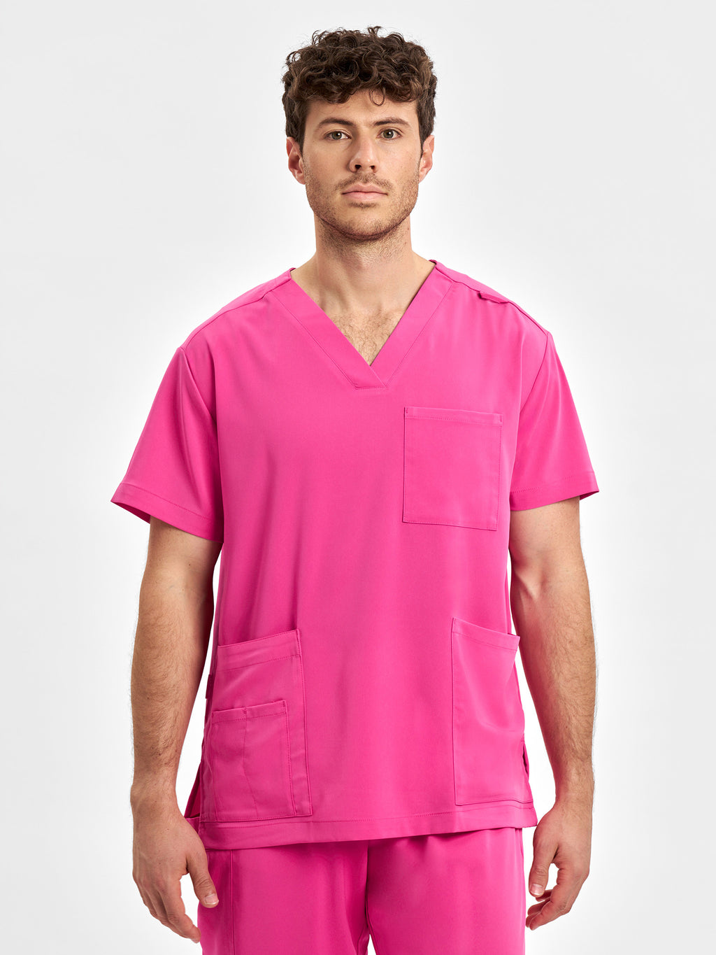 Pink Unisex V-Neck Scrub Top - Pink