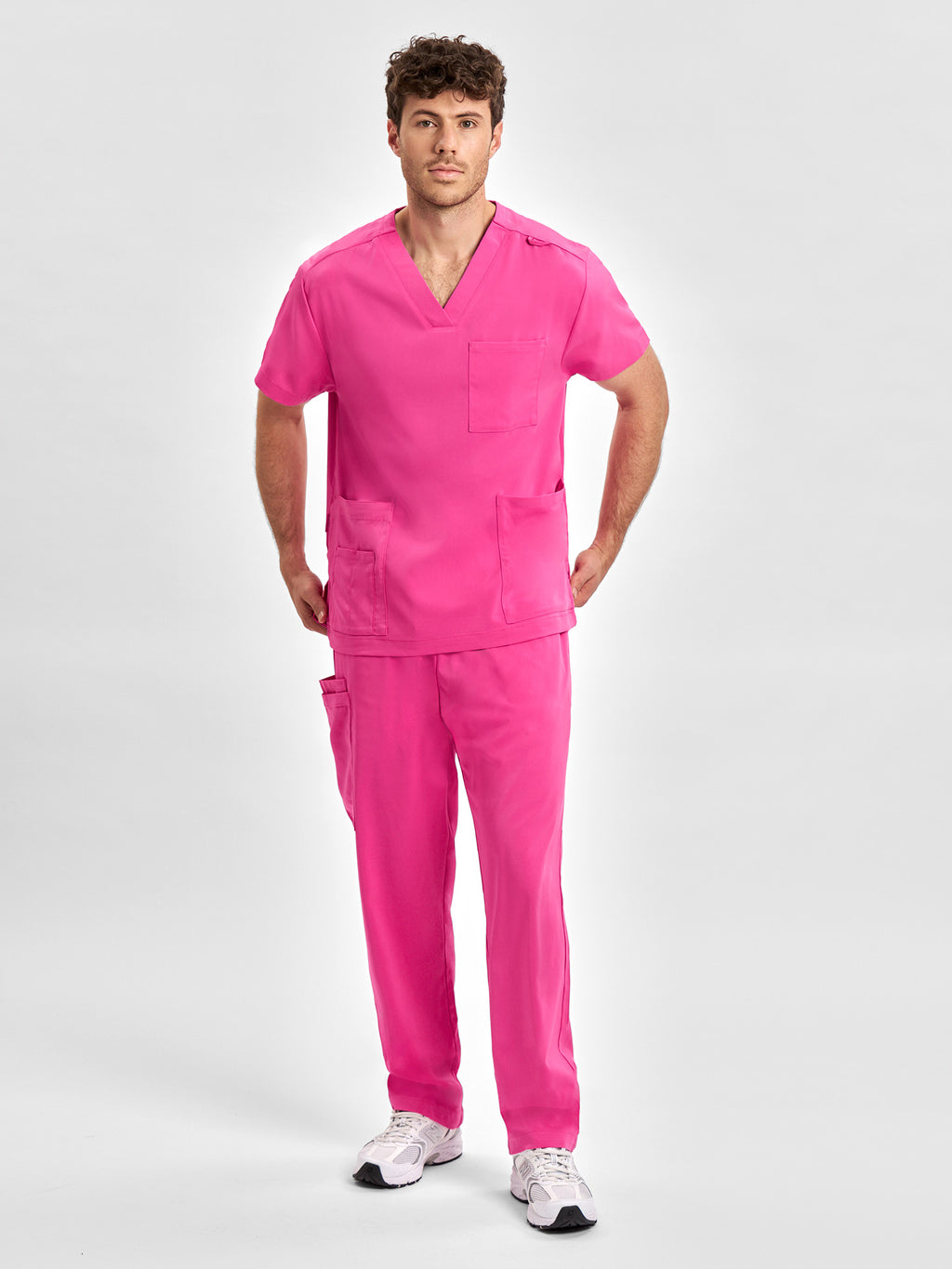 Pink Unisex V-Neck Scrub Top - Pink back