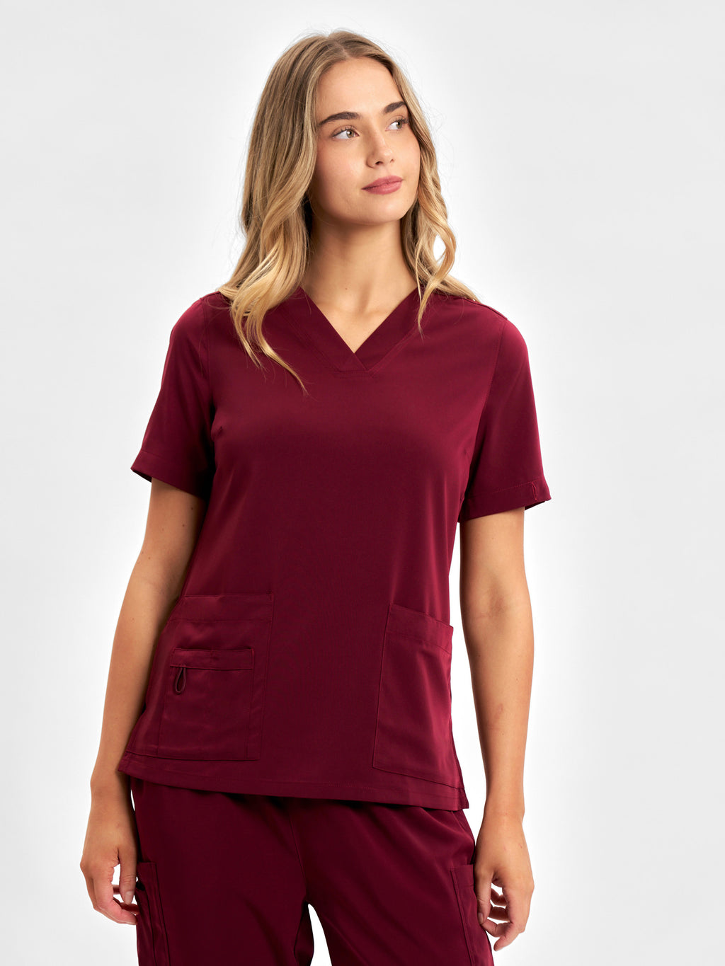 Avery Womens V-Neck Scrub Top - Burgundy