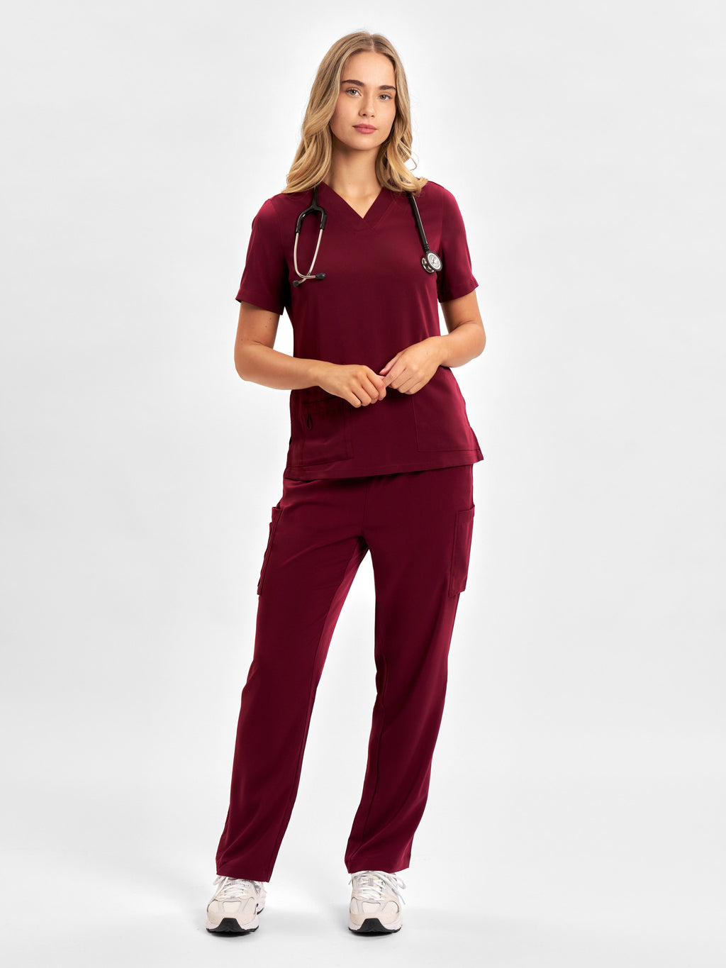 Avery Womens V-Neck Scrub Top - Burgundy back