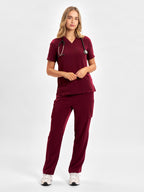 Avery Womens V-Neck Scrub Top - Burgundy back