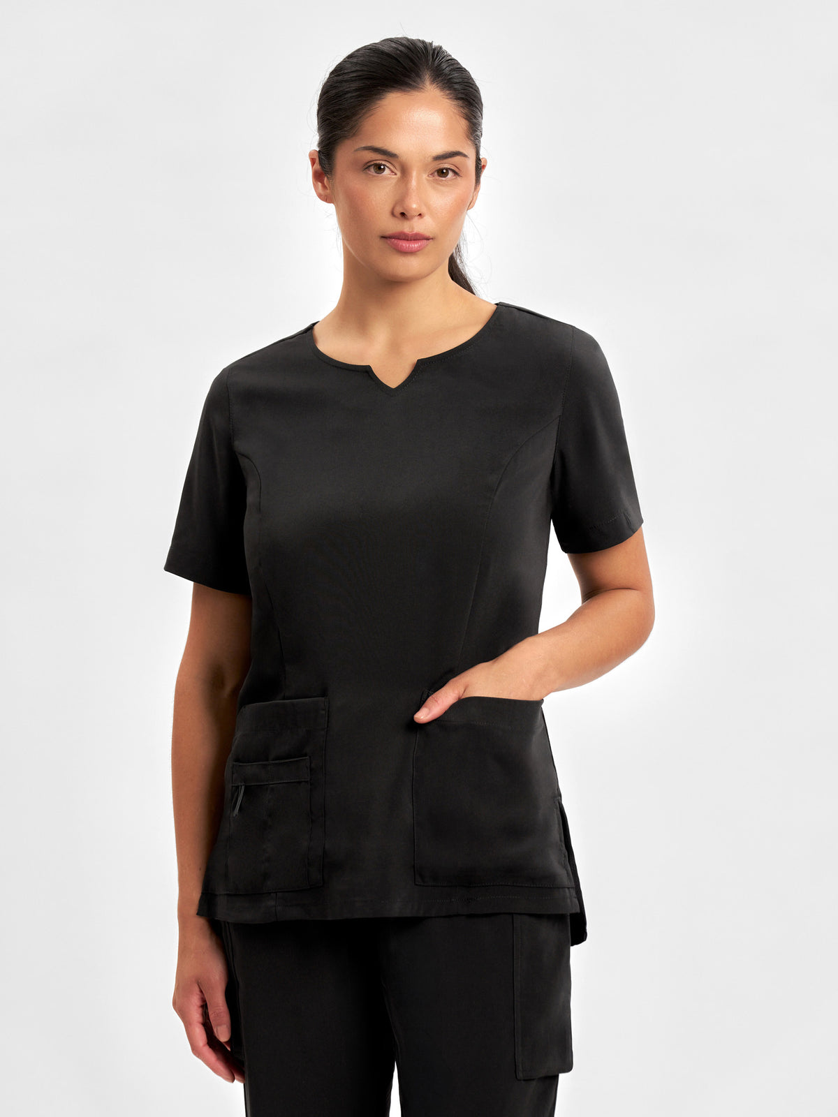 Avery Womens Round Neck Scrub Top - Black