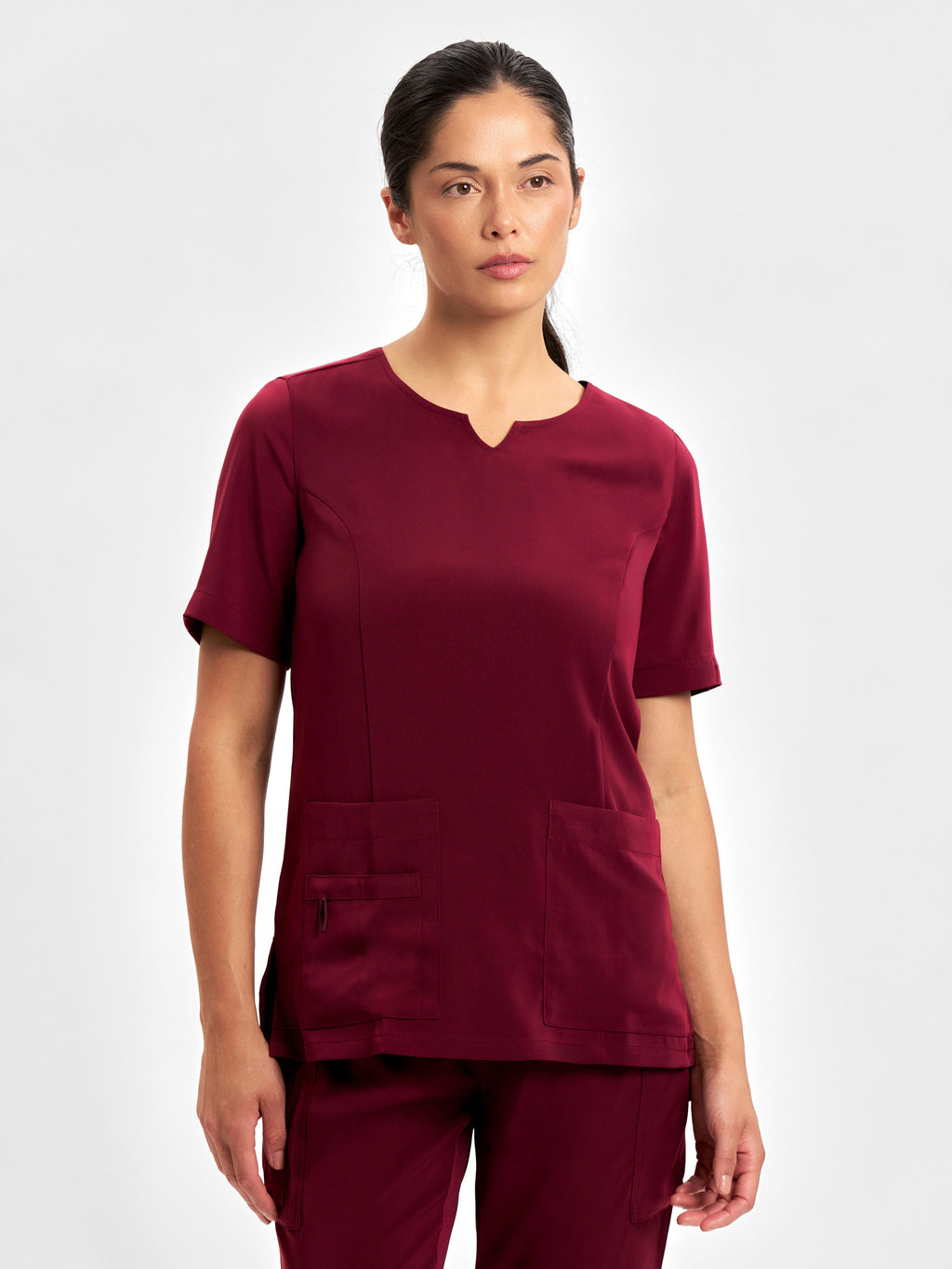 Avery Womens Round Neck Scrub Top - Burgundy