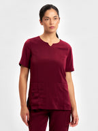 Avery Womens Round Neck Scrub Top - Burgundy
