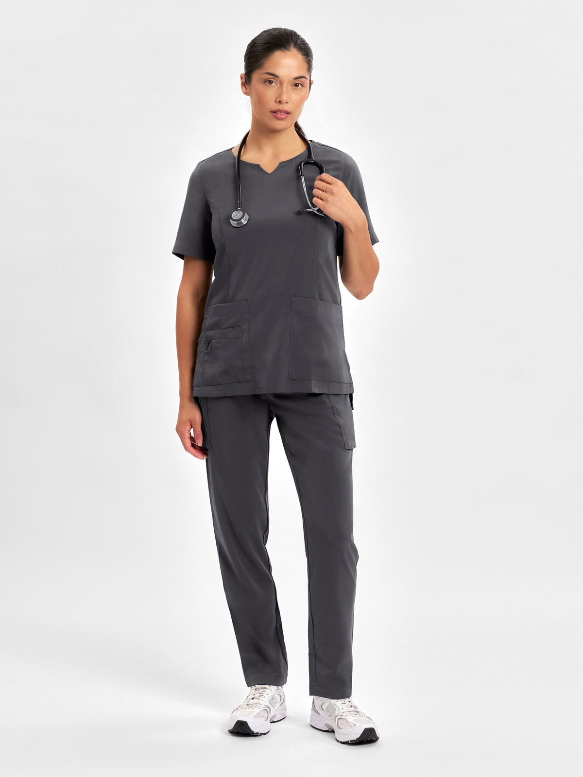 Avery Womens Round Neck Scrub Top - Charcoal back