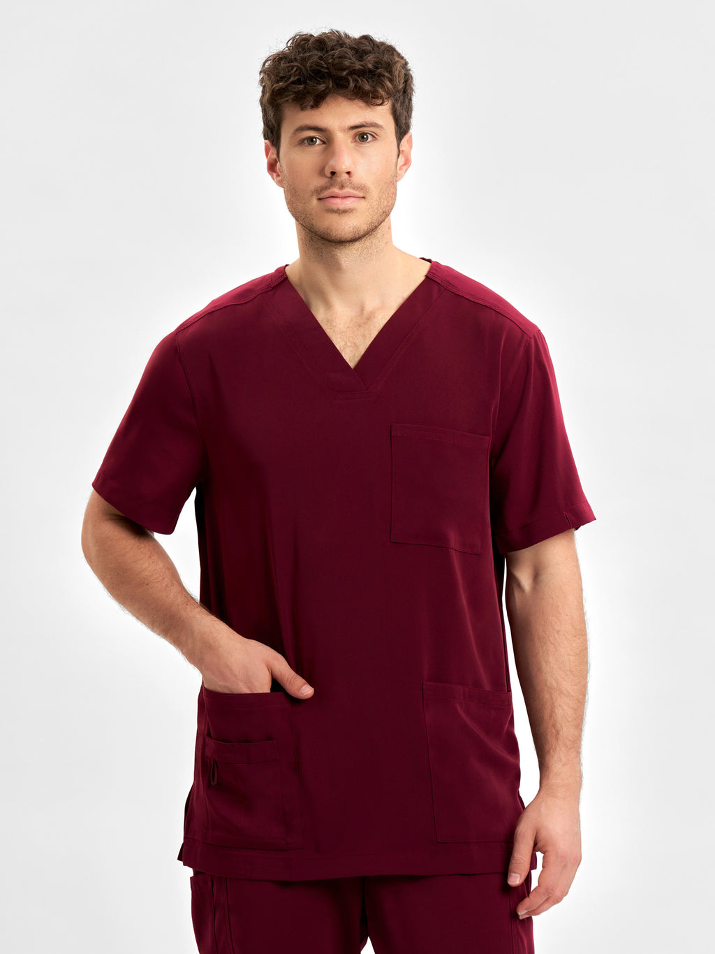 Avery Mens V-Neck Scrub Top - Burgundy