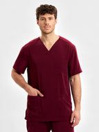 Avery Mens V-Neck Scrub Top - Burgundy