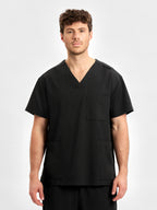 Pulse Unisex V-Neck Scrub Top - Black