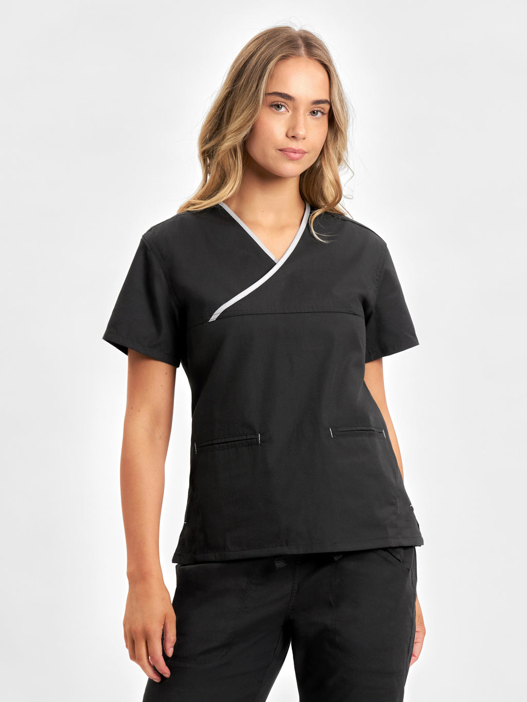 Classic Womens Contrast Scrub Top - Black/Pewter