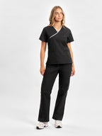 Classic Womens Contrast Scrub Top - Black/Pewter back