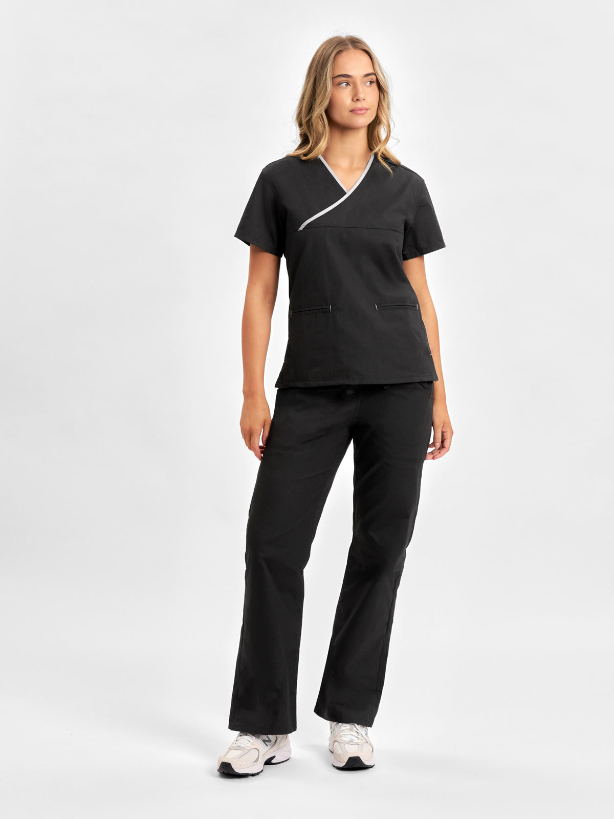 Classic Womens Contrast Scrub Top - Black/Pewter back