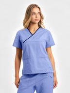 Classic Womens Contrast Scrub Top - Mid Blue/Navy