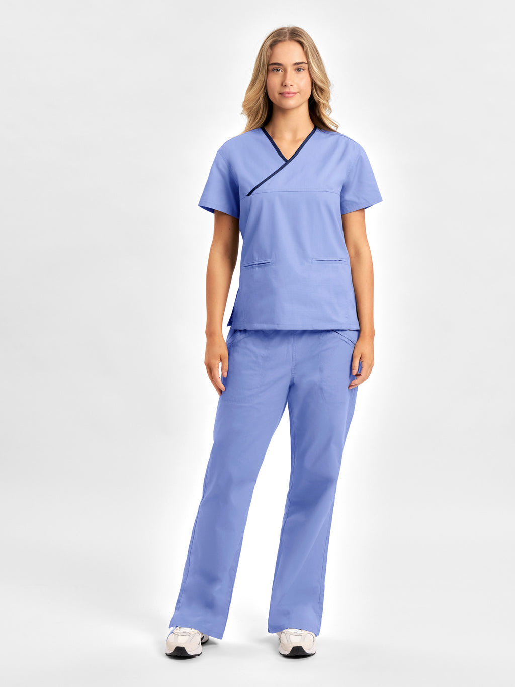 Classic Womens Contrast Scrub Top - Mid Blue/Navy back