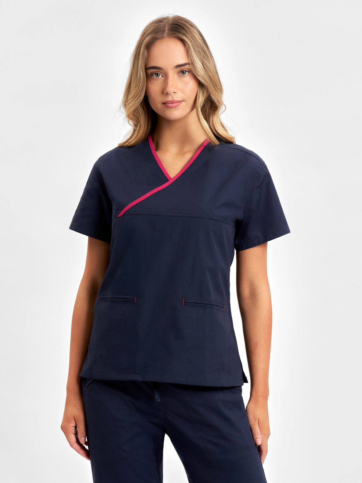 Classic Womens Contrast Scrub Top - Navy/Fuchsia