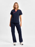 Classic Womens Contrast Scrub Top - Navy/Fuchsia back