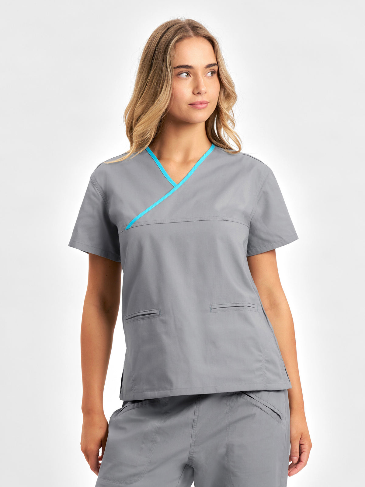Classic Womens Contrast Scrub Top - Pewter/Aqua