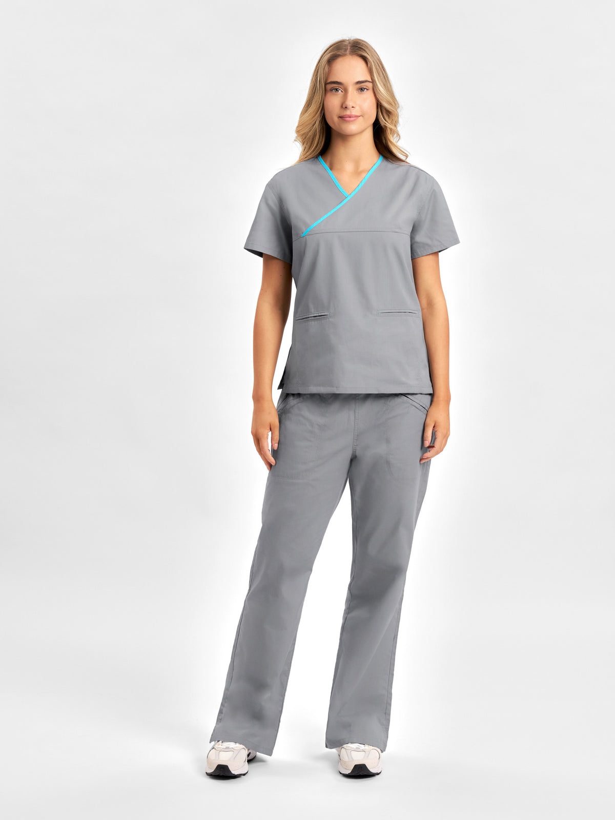 Classic Womens Contrast Scrub Top - Pewter/Aqua back
