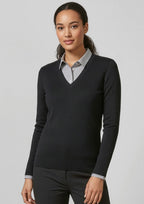 Womens V-Neck Knit Pullover - CAFEWEAR NZ - Black / S