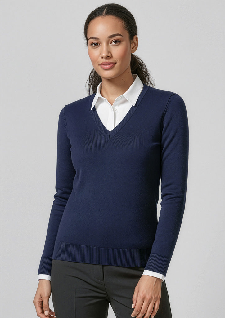 Womens V-Neck Knit Pullover - Navy