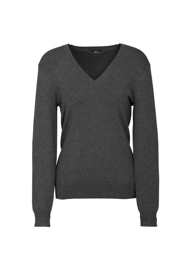 Womens V-Neck Knit Pullover - CAFEWEAR NZ - Charcoal / S