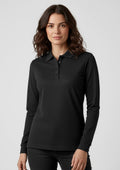 Womens Action Long Sleeve Polo - Black