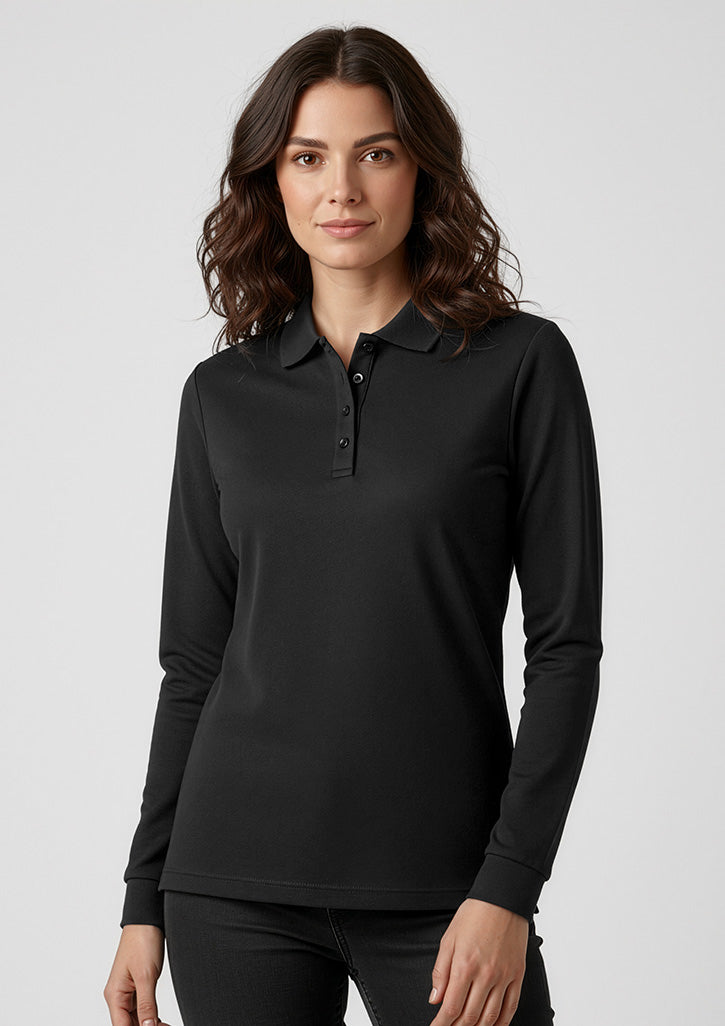 Womens Action Long Sleeve Polo - Black