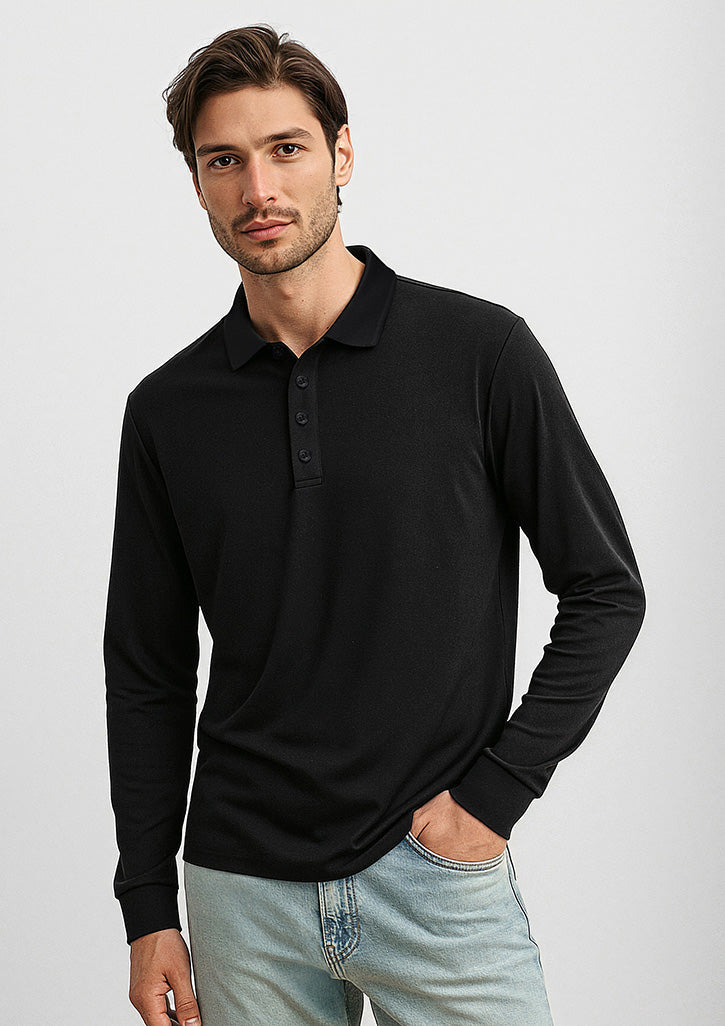 Mens Action Long Sleeve Polo - Black