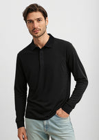 Mens Action Long Sleeve Polo - Black