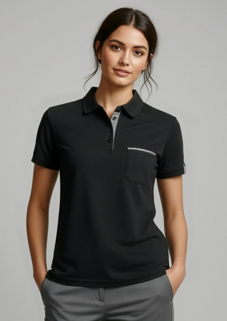 Womens Edge Short Sleeve Polo - Black/Check