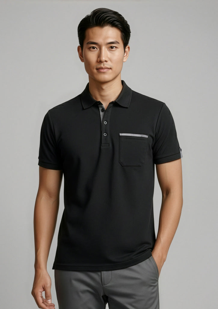 Mens Edge Short Sleeve Polo - Black/Check