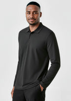 Mens Crew Long Sleeve Polo - Black